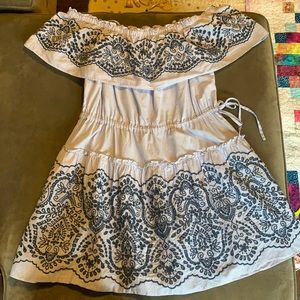 Bcgb off the shoulder pin striped eyelit dress